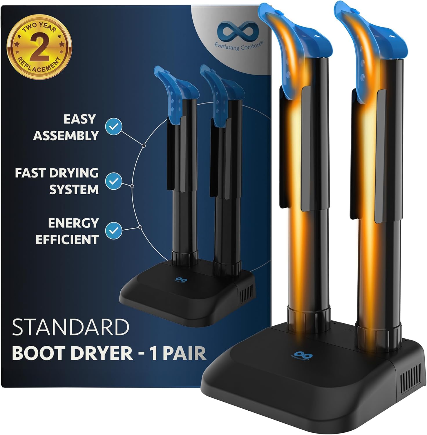 Overall product design, size, and structure. This image helps readers quickly understand what the boot dryer looks like and how it is set up.
