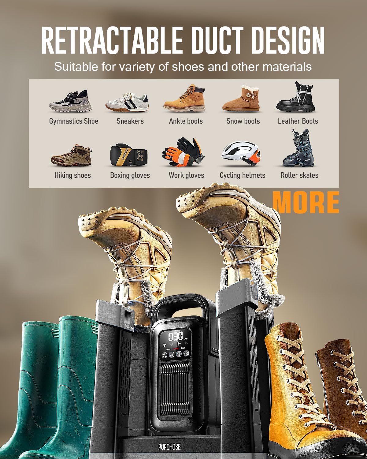Popchose Boot Dryer With Ozone Deodorizer, 1.5H Fast Drying Shoe Dryer | Boot Warmer With Heat Blower, Intelligent Timer, Silent Operation, Easily Expandable, Gradual Drying For 2 Pairs Of Shoes