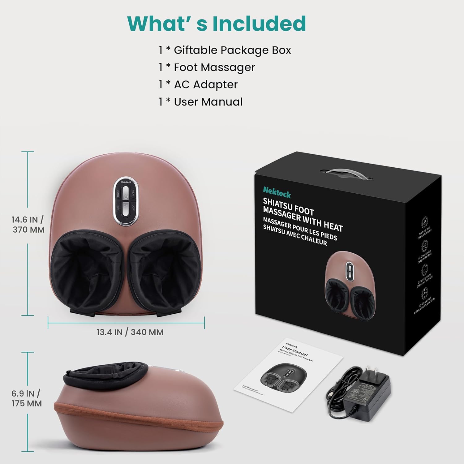 Nekteck Shiatsu Foot Massager With Heat & Air Compression Deep Kneading