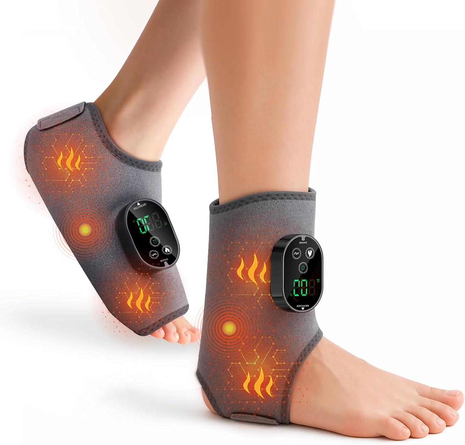 Overall product form, wearable design, and the fact that it is a wrap-style massager meant for foot and ankle use.