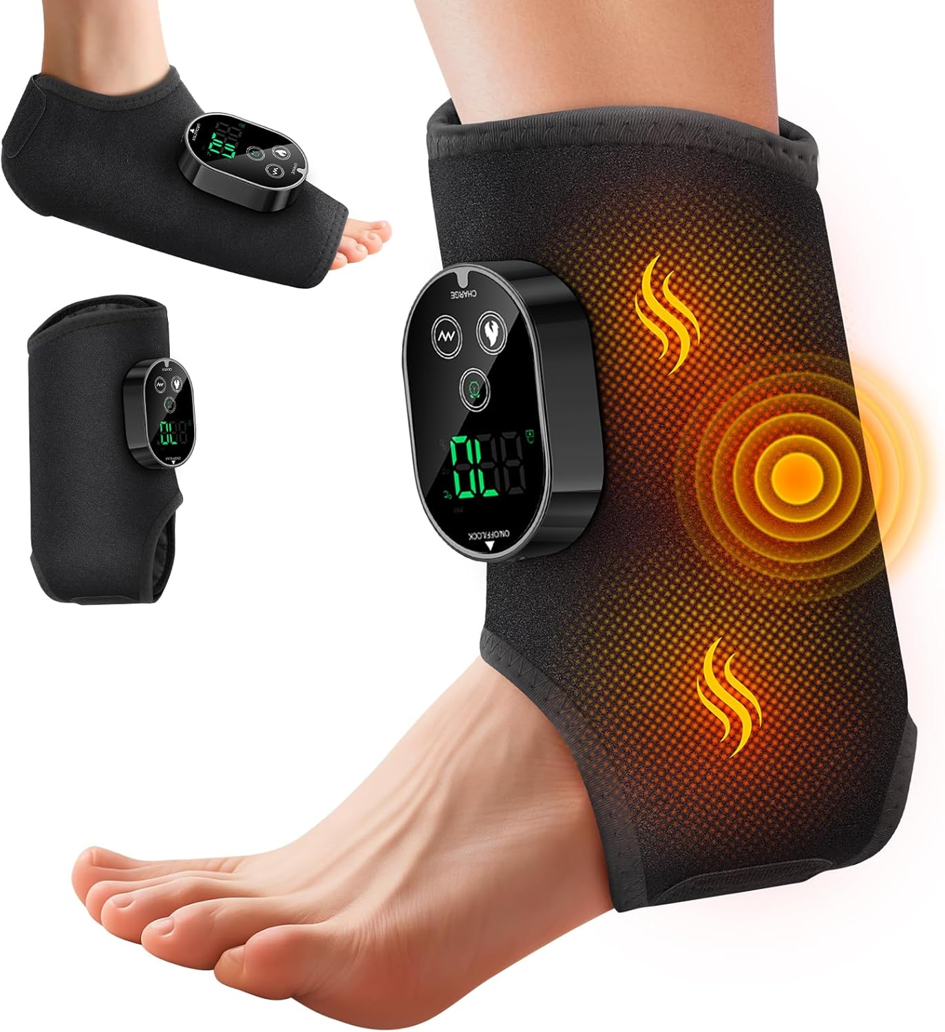 Foot Massager For Neuropathy Plantar Fasciitis Pain Relief, Cordless Heated Vibrating Wrap-Around Ankle Feet Massager,3 Modes,6 Heat Levels,Adjustable Timer,Portable For Home Travel (Black)