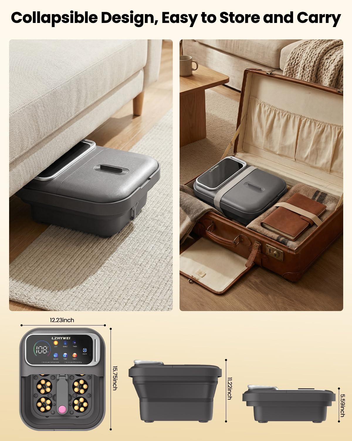 Collapsible Foot Spa With Heat, Electric Foot Bath Massager With Color Touchscreen, 30 Motorized Shiatsu Massage Balls, Temp Control, Bubbles, Remote, Professional Feet Soak Tub For Home