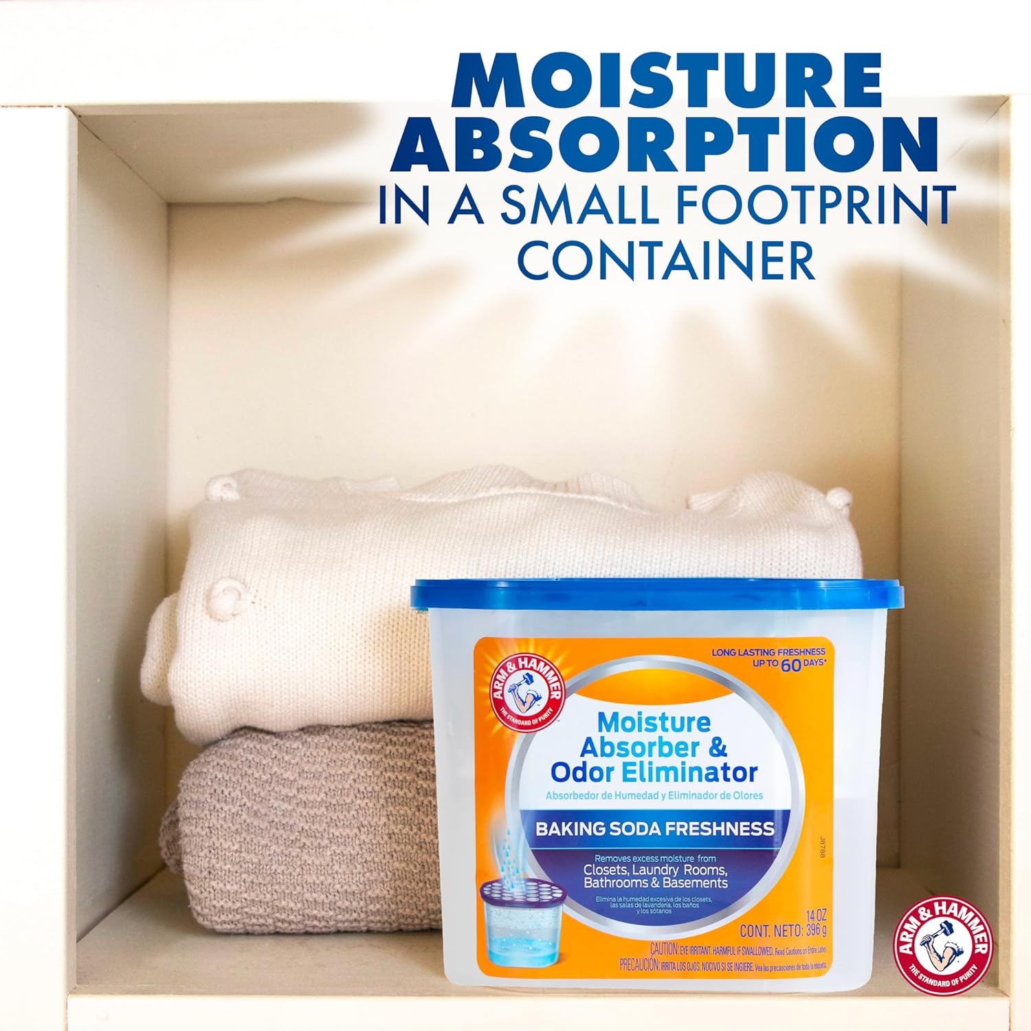 Arm & Hammer Fragrance Free Refillable Moisture Absorber And Odor Eliminator 14 Oz. Tub