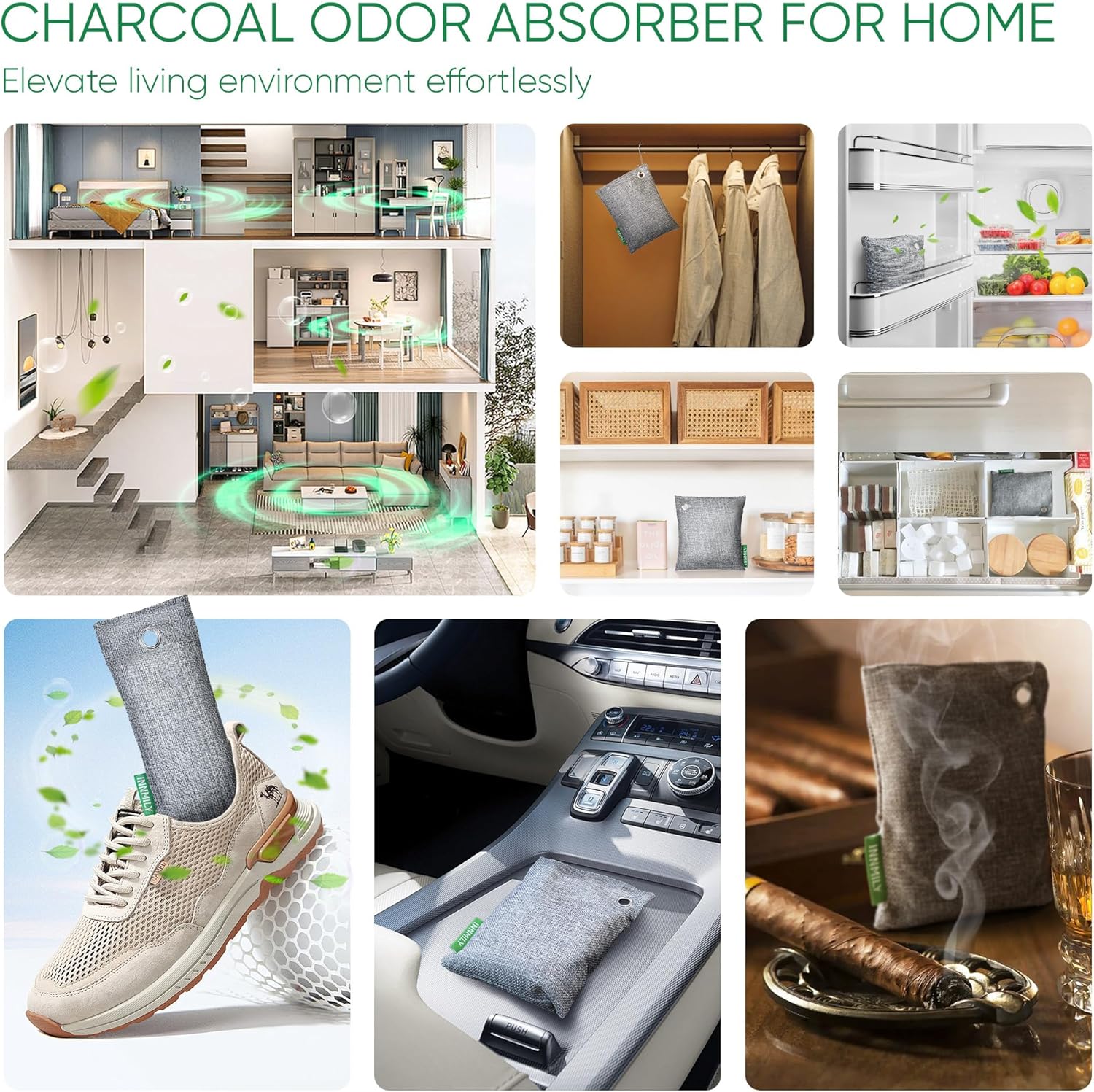 Activated Charcoal Odor Absorber, 6 Pack Nature Odor Eliminator For Shoes, Bamboo Charcoal Air Purifying Bags, Shoe Deodorizer And Moisture Absorbers For Fresh Sneakers, Shoe Smell Remover