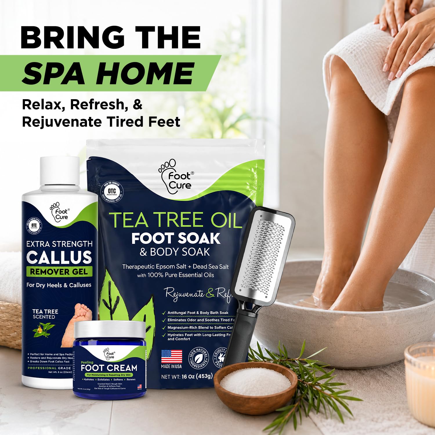 Foot Callus Remover Pedicure Set – Epsom Salt Foot Soak & Callus Remover Gel, Antifungal Cream And Feet Exfoliator For Dead Skin, Pedicure Tools For Feet At Home, Made In Usa (4 Piece)