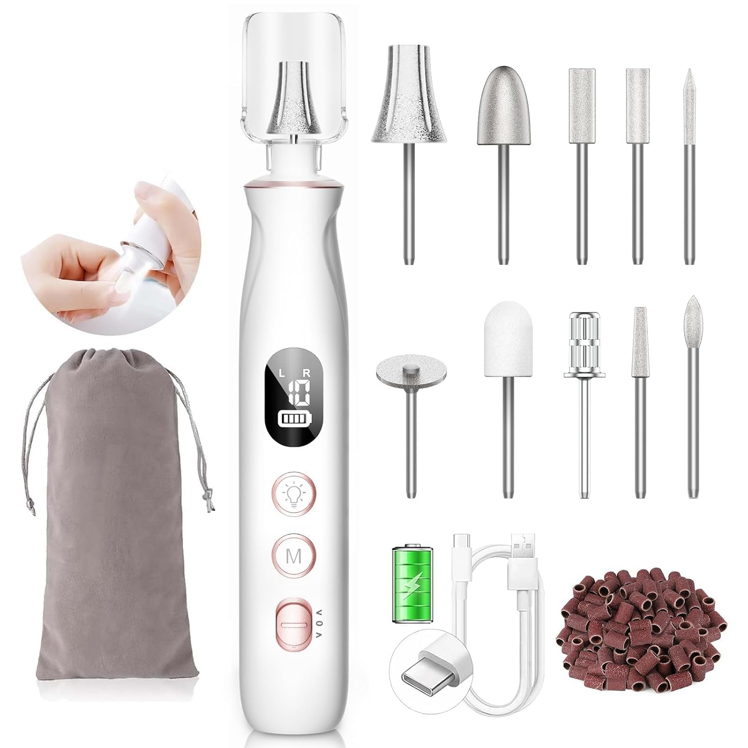 Highlights the full kit presentation and helps communicate that this is a multi-piece nail care set, not just a standalone tool.
