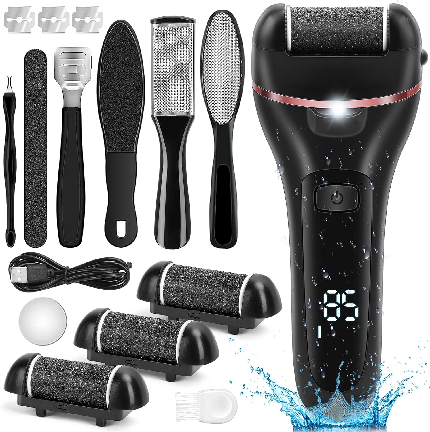 Electric Callus Remover For Feet, 2 Speed Electric Foot File, Rechargeable Foot Scrubber Pedicure Kit For Cracked Heels And Dead Skin With 3 Roller Heads.