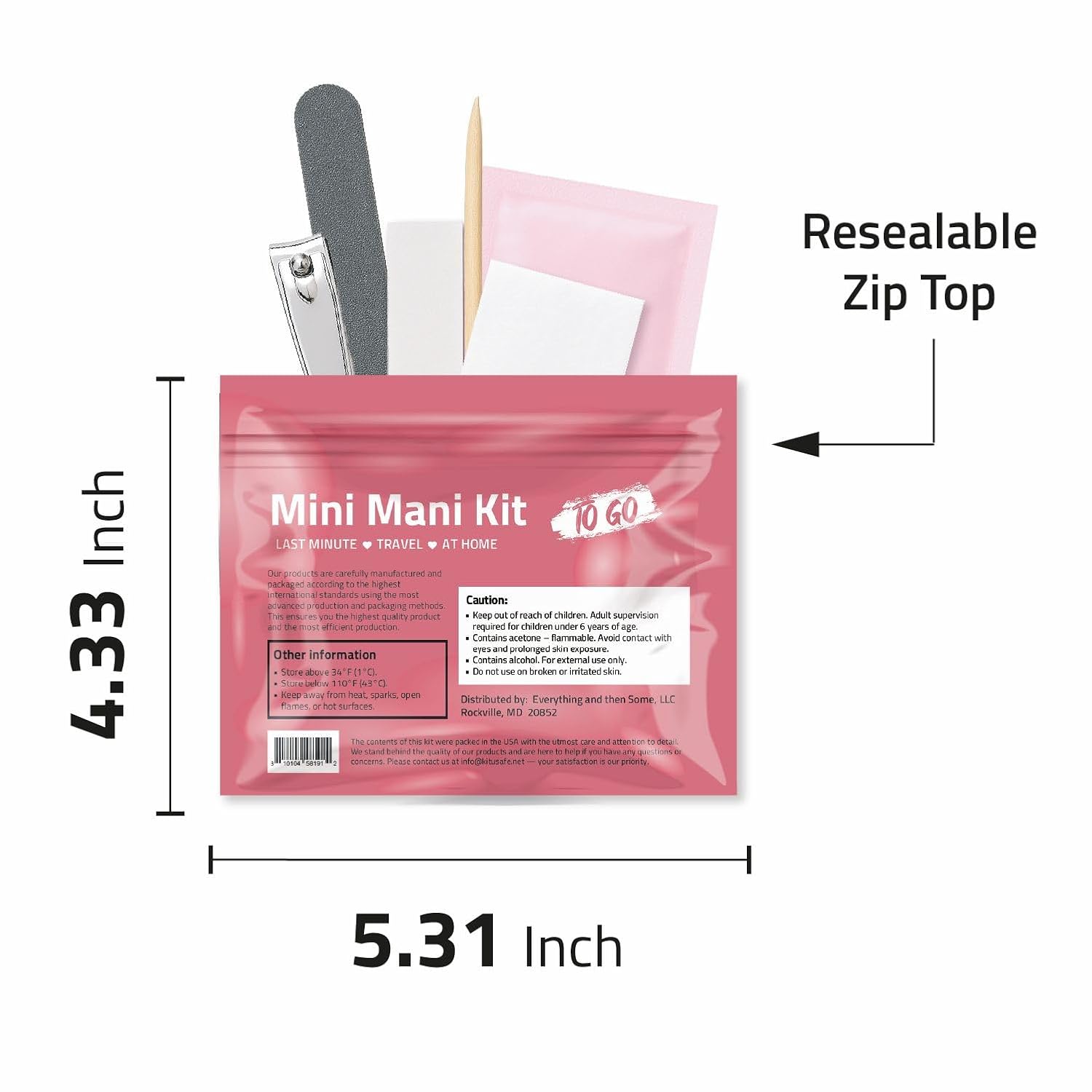 Mini Mani Kit – Disposable Manicure Set With Nail Clipper, File, Buffer, Cuticle Stick, Remover Pad & Alcohol Wipe – Single-Use Nail Care Kit For Travel, Events, Or Bulk Hygiene (Regular, 1, Count)