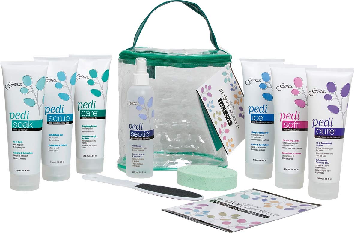 Highlights the overall kit composition, brand presentation, and the fact that this is a bundled at-home pedicure solution rather than a single item.