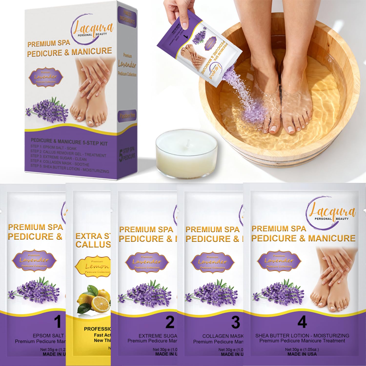 Shows the overall bundle and reinforces that this is an all-in-one foot care system, not a single-item treatment.