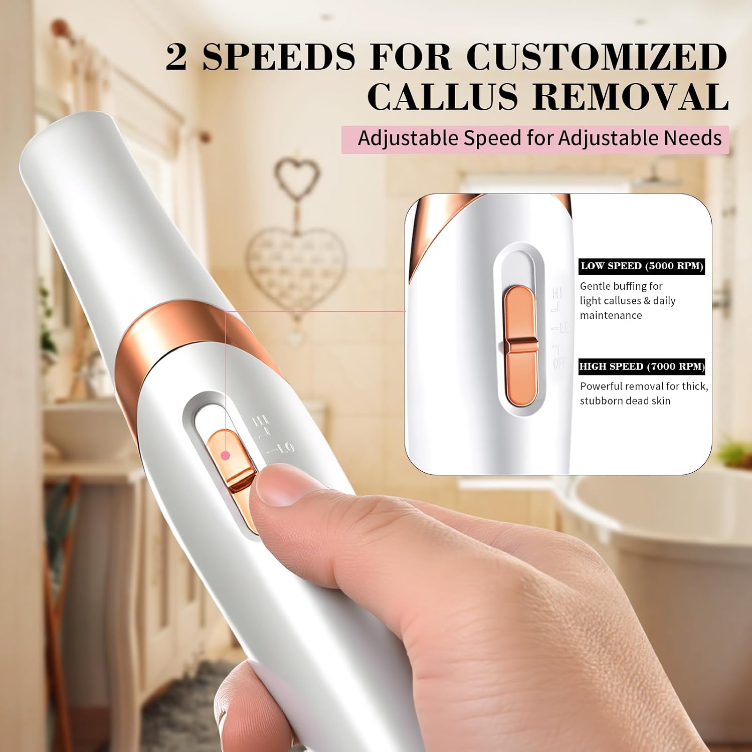 Supports the claim that the product includes more than one roller head and is built for different foot-care needs.