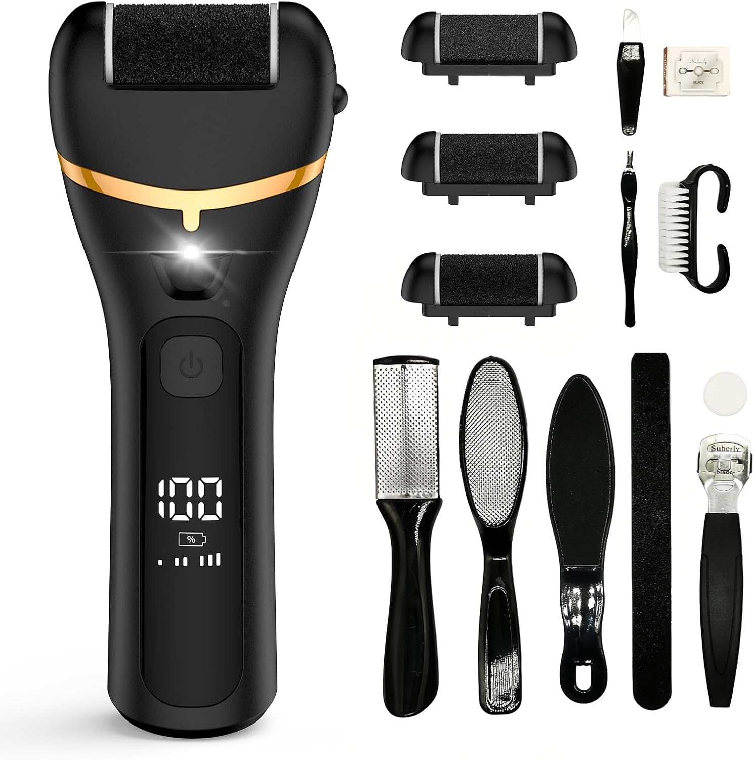 Overall design, portability, and the fact that this is a rechargeable electric foot-care tool.