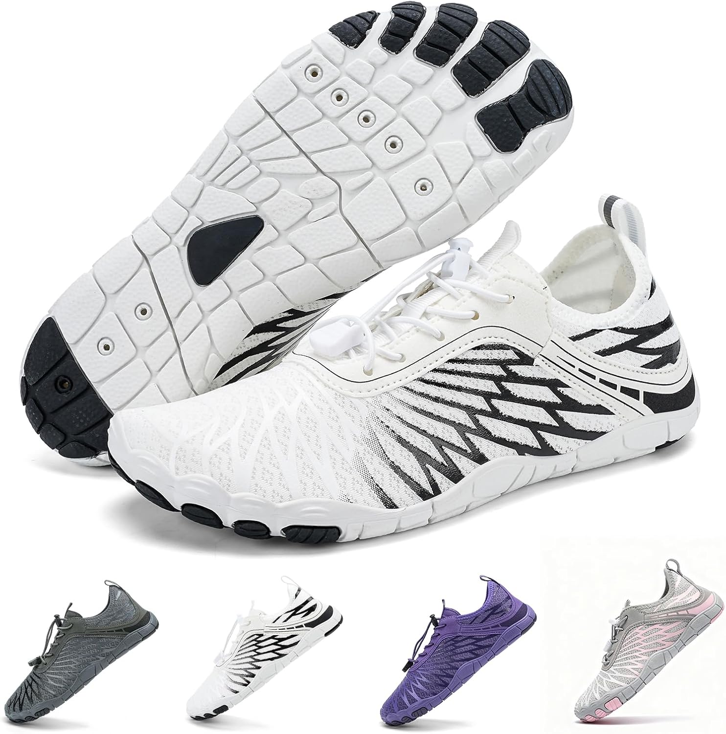 Overall design, colorway, and first-impression appeal for a barefoot-style athletic water shoe.
