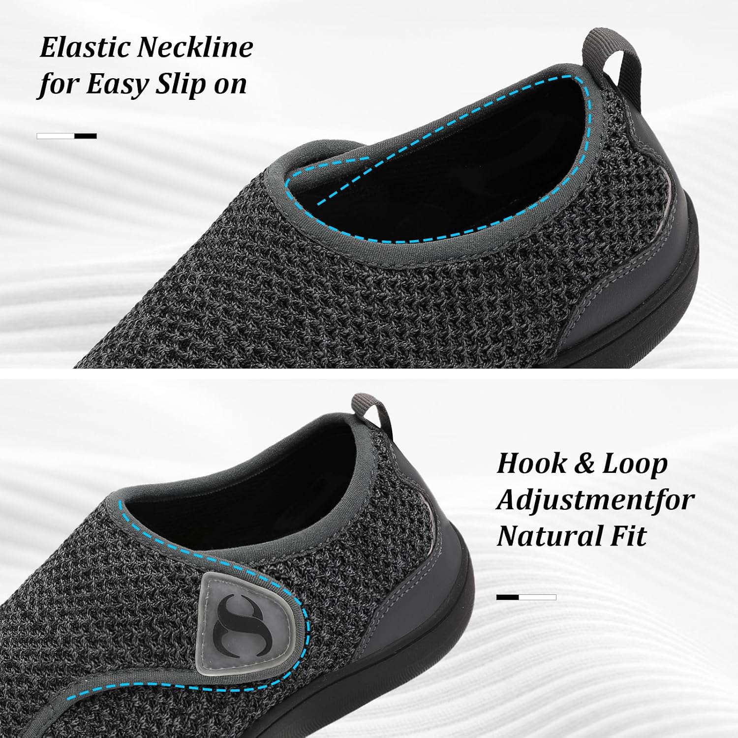 Useful for showing the breathable knit texture and roomy front shape.