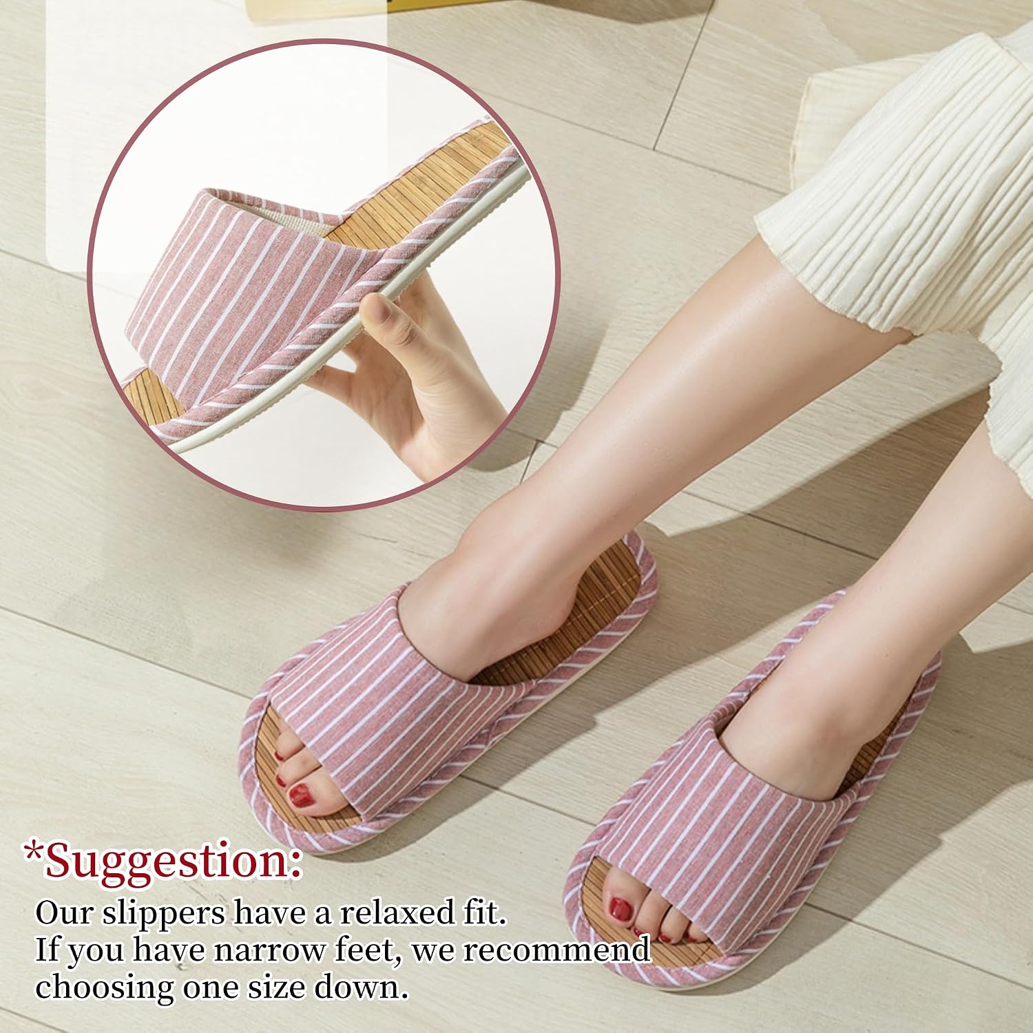 Skytrax Comf Odor-Resistant Japanese Bamboo House Slippers For Sweaty Feet For Summer Cooling Slippers With Non-Slip Soft Sole For Tatami And Indoor Easy To Clean