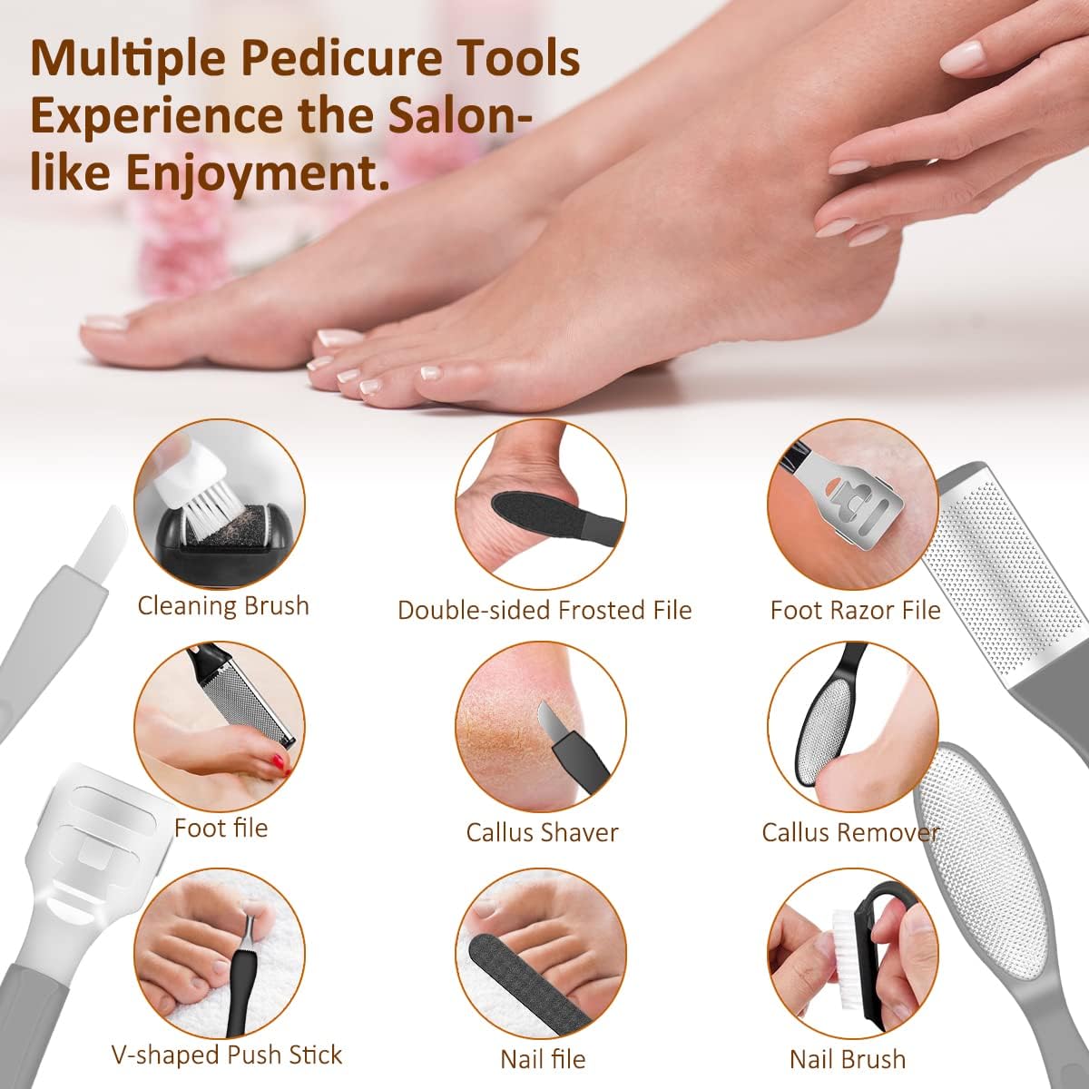 Adampark Electric Callus Remover For Feet, Rechargeable Foot File Hard Skin Remover, Waterproof 14 In 1 Professional Pedicure Kit For Cracked Heels & Dead Skin, With 3 Roller Heads 2 Speed (Black J8)