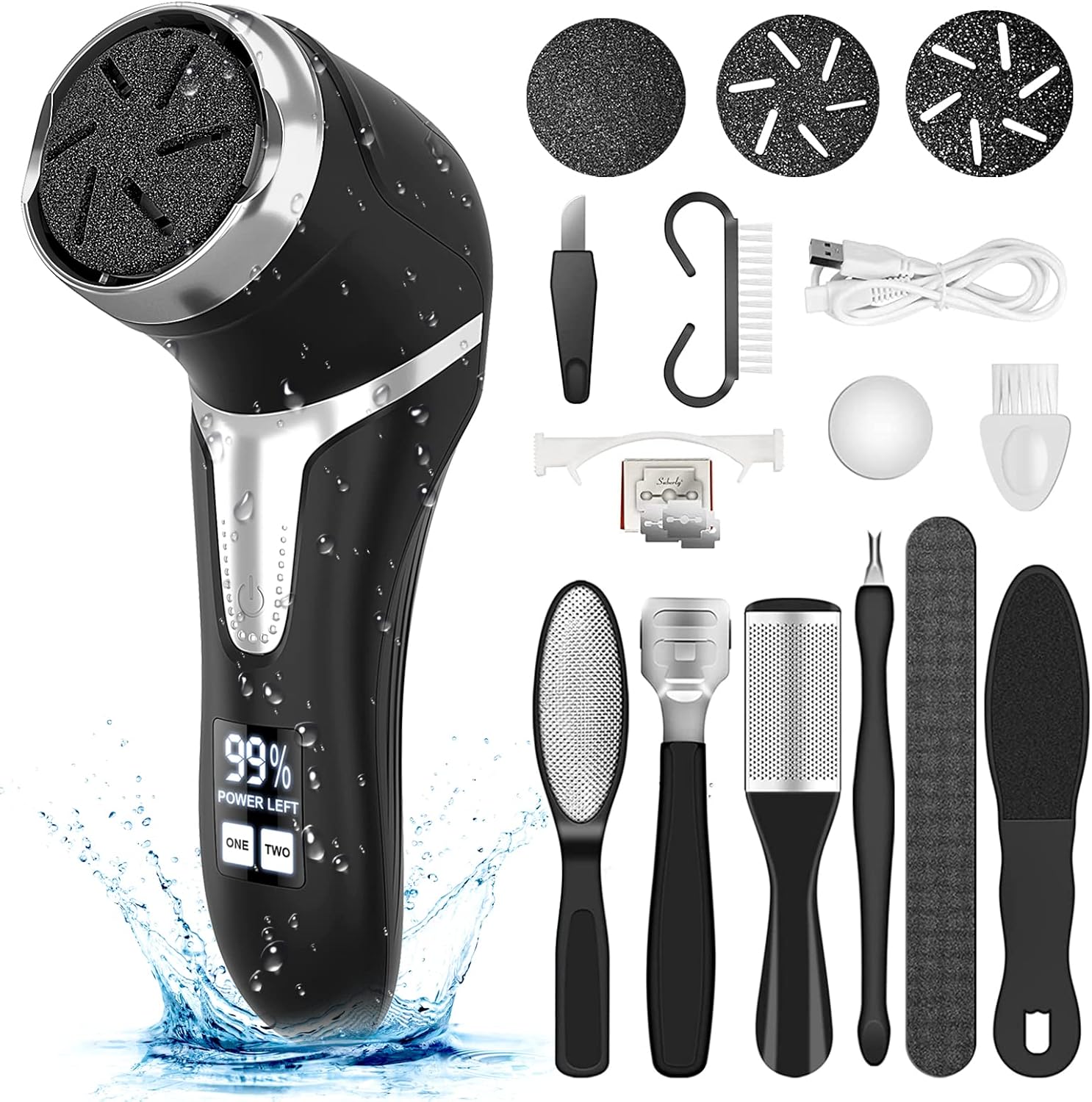Electric Callus Remover For Feet With Vacuum, Professional Pedicure Tools Kit, Rechargeable Waterproof Foot File For Foot Care Deadskin Remover With 3Heads&2Speed,Lcd Display