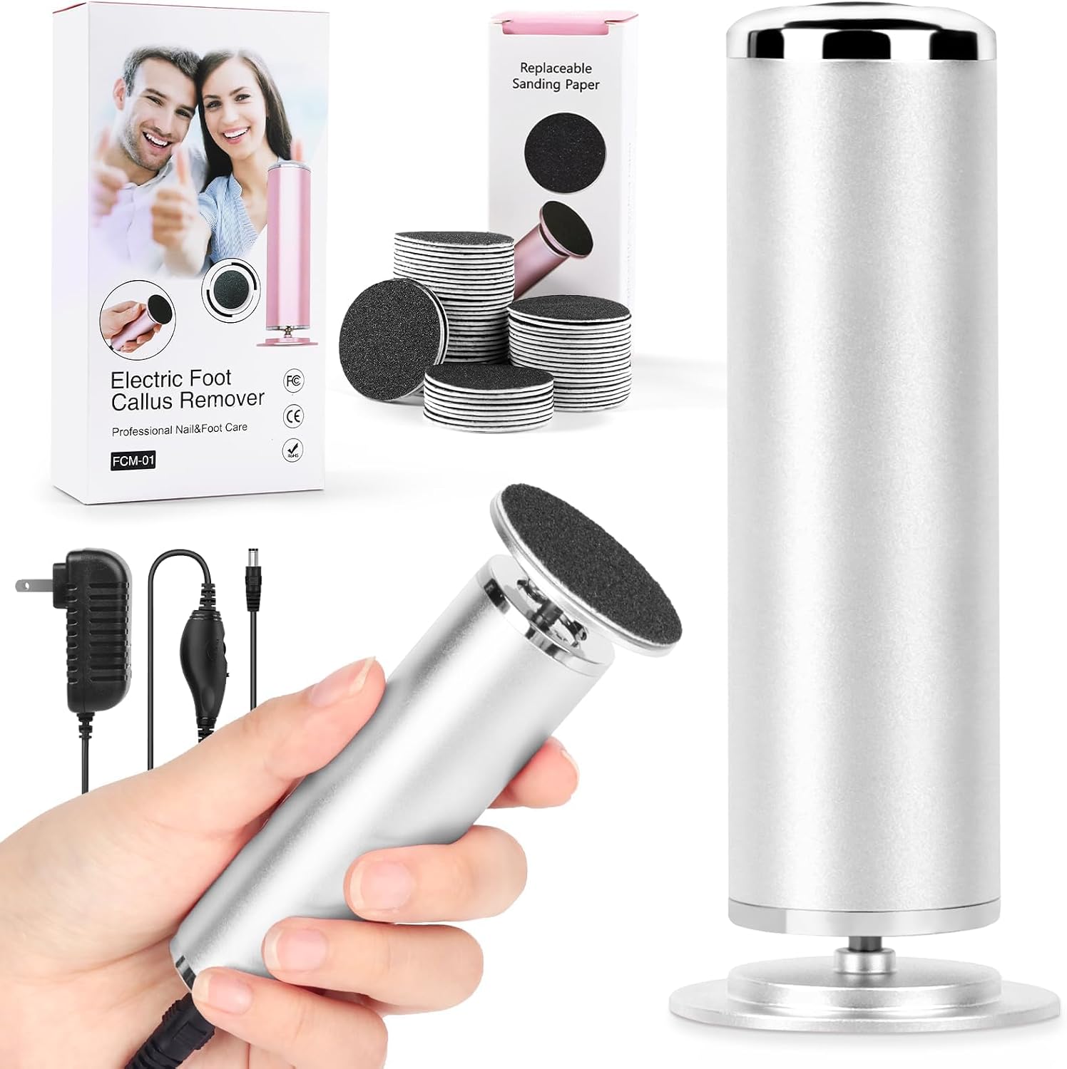Foot File Callus Remover For Feet: Profesional Pedicure Tool For Summer | Adjustable Speed Electric Foot File Grinder For Skin And Calluses - With 60 Pcs Replacement Sandpaper Disk For Home Spa Salon