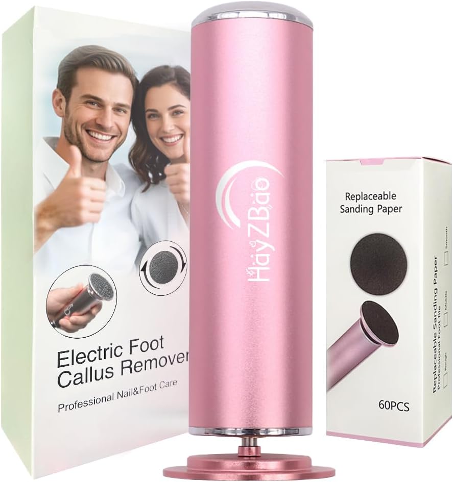 Hayzbao Fsa&Hsa Electric Foot Callus Remover - Callus Remover For Feet,Professional Pedicure Tool For Dead Skin,Electric Foot File With 60 Pcs Sandpaper Discs - Pink