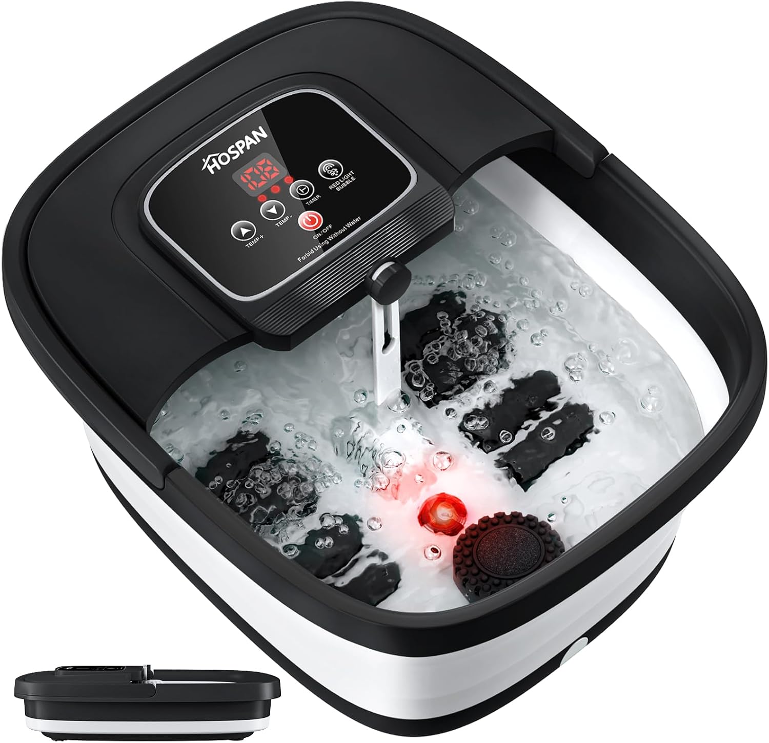 Hospan Collapsible Foot Spa, Foot Bath Massager With Heat, Bubble & Massage | 8 Shiatsu Rollers, 95°F-118°F Temp Control, Red Light, Handle, Space-Saving Collapsible Design, For Stress Relief