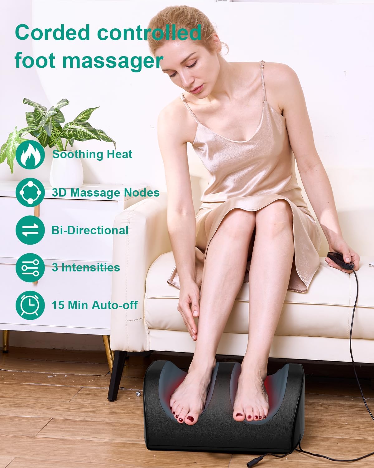 Adjustable massage functions, heat, or control options.