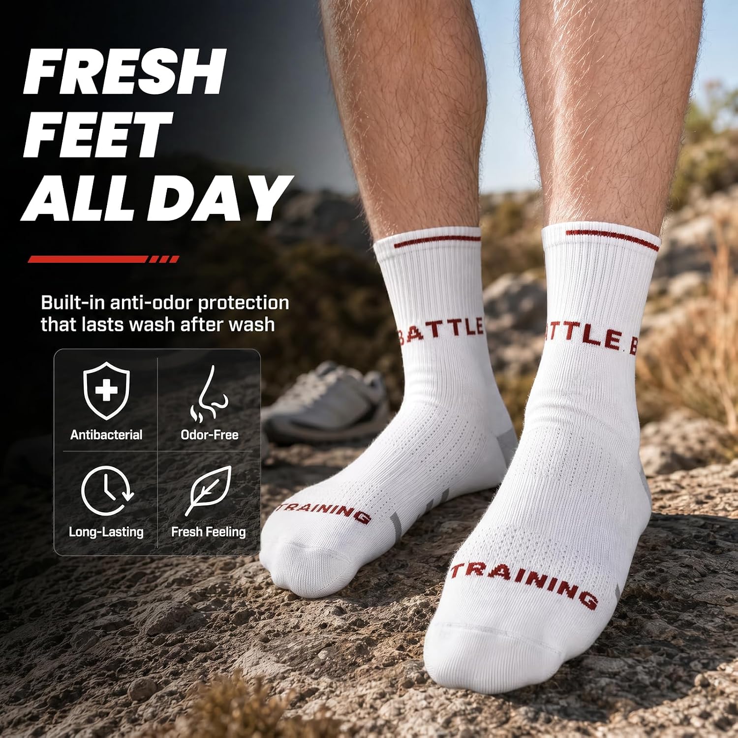 6 Pairs Men's Cotton Crew Work Socks, Moisture Wicking Hiking Running Socks, Anti-Blister Seamless Toe & Breathable Mesh, Durable Athletic Performance For Workout & Marathon