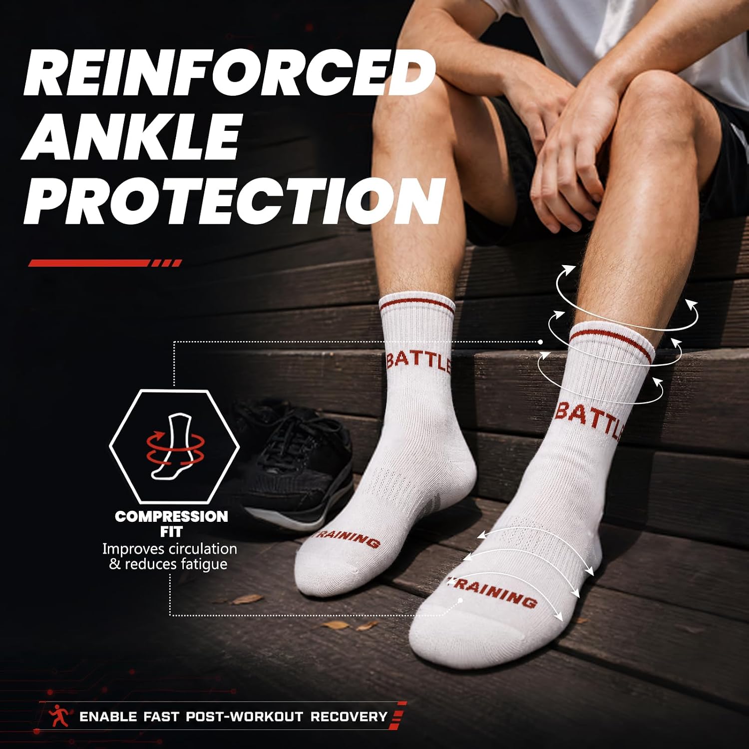 Highlights technical comfort features and anti-blister design.