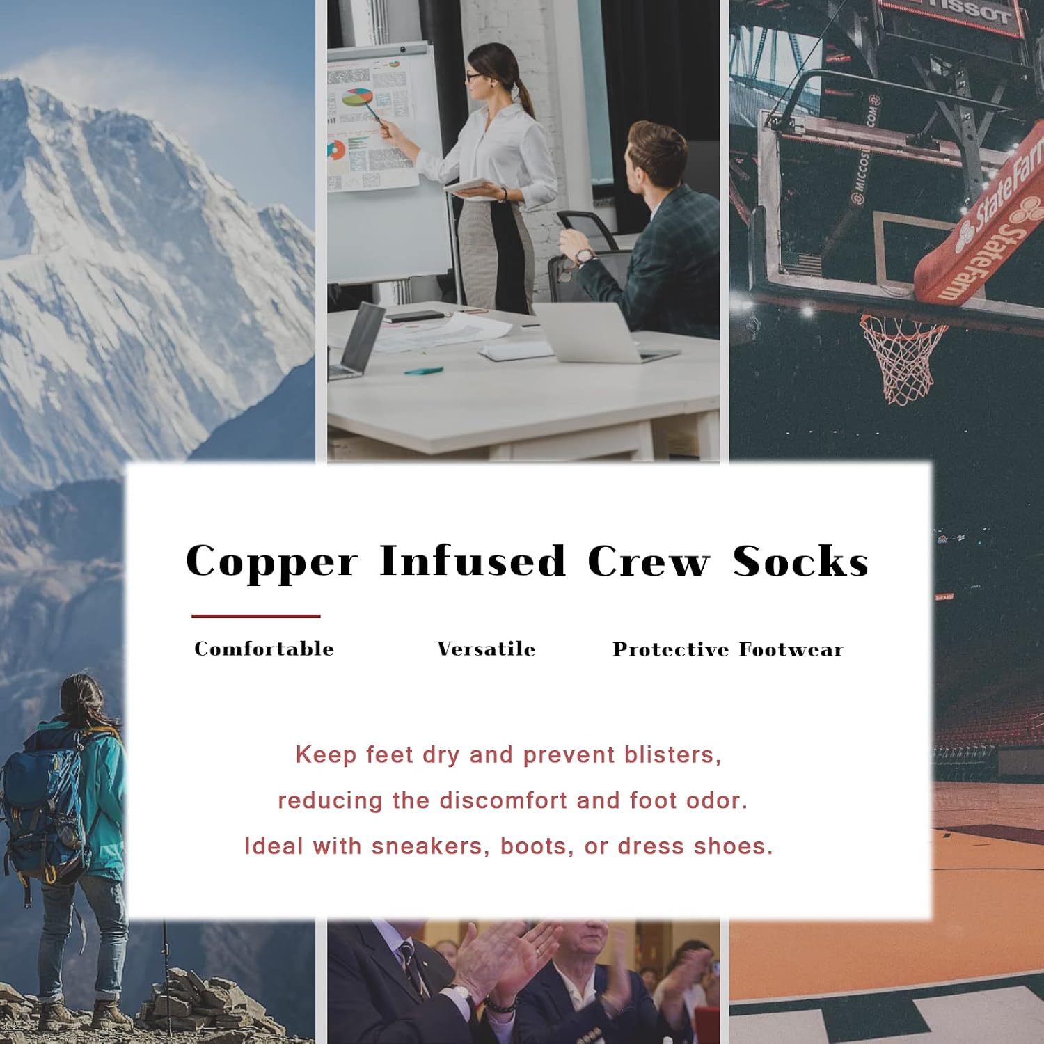 Kodal Copper Infused Crew Socks Business Athletic Moisture Wicking Odor Free Comfortable For All Day Wear (4/5 Pairs) | Athletic & Business Mid-Calf Socks With Arch Support, Breathable Soft Cotton Work Running Hiking For Sweaty Feet 4/5 Pairs