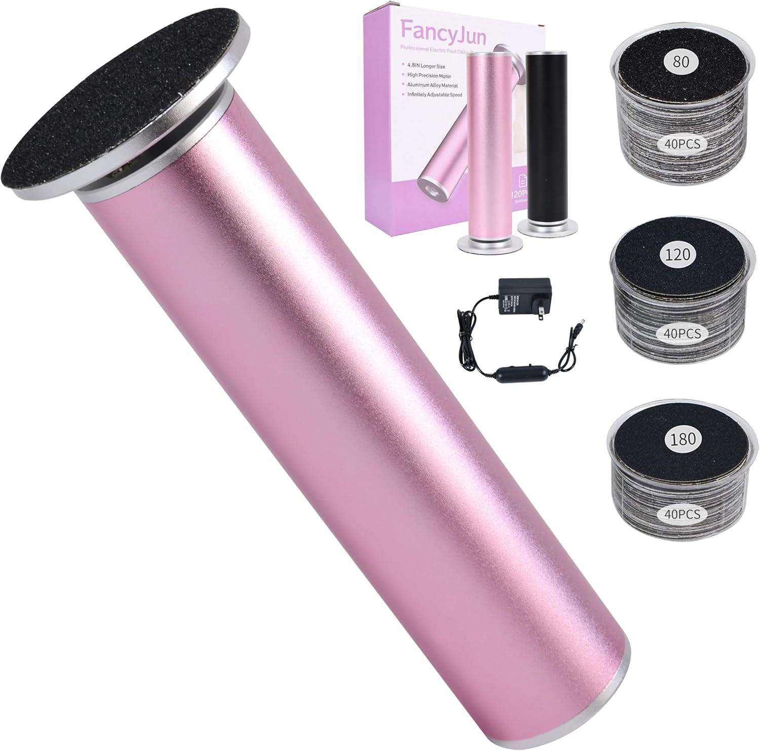 Fancyjun Electric Foot Callus Remover With 120Pcs Sandpaper Discs(3 Sizes), Professional 800Rpm Aluminum 4.8 Inches Callus Remover For Feet, Stepless Speed Control For Dead Skin (Purple)