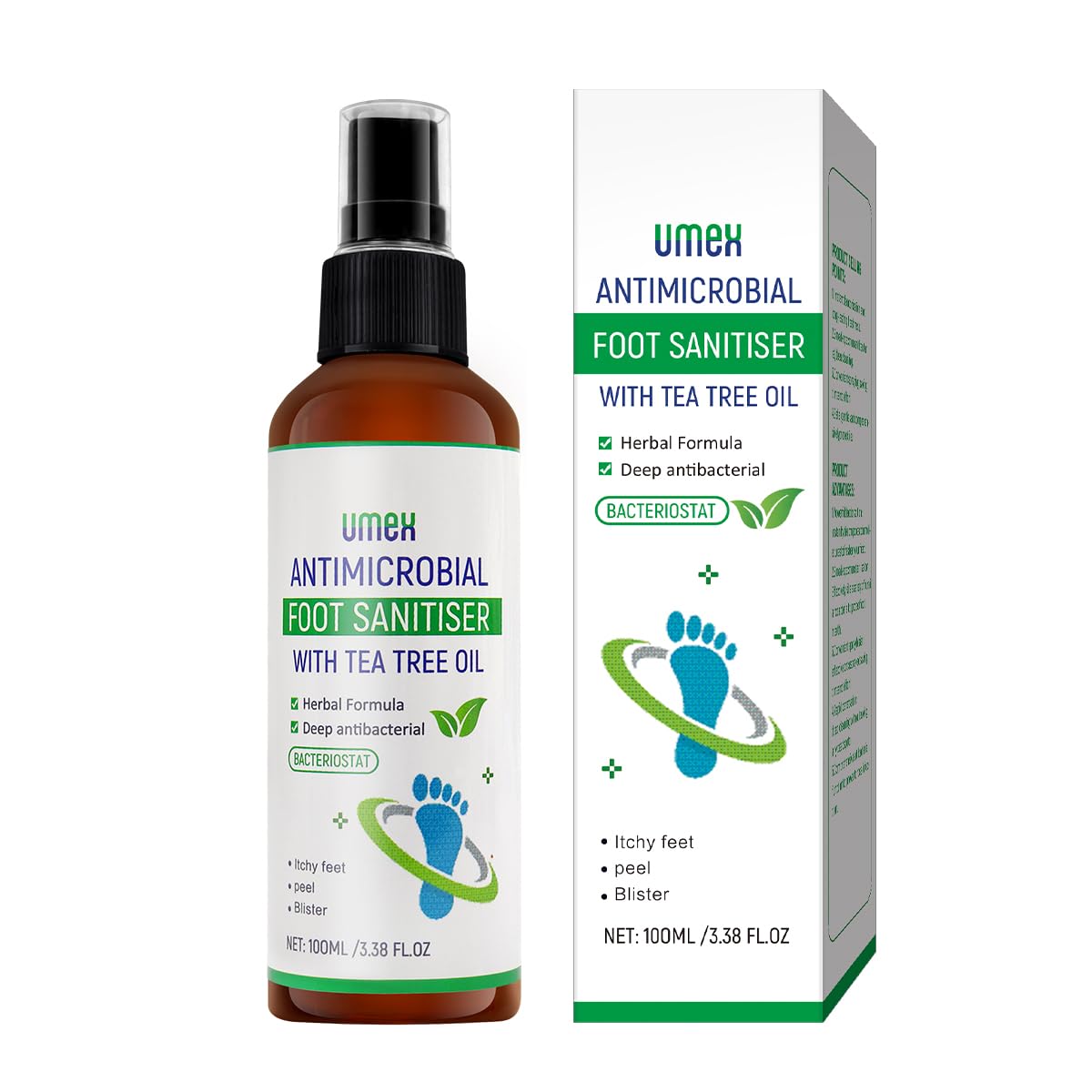 Branding, bottle size, and the fact that this is a spray format for foot deodorizing.