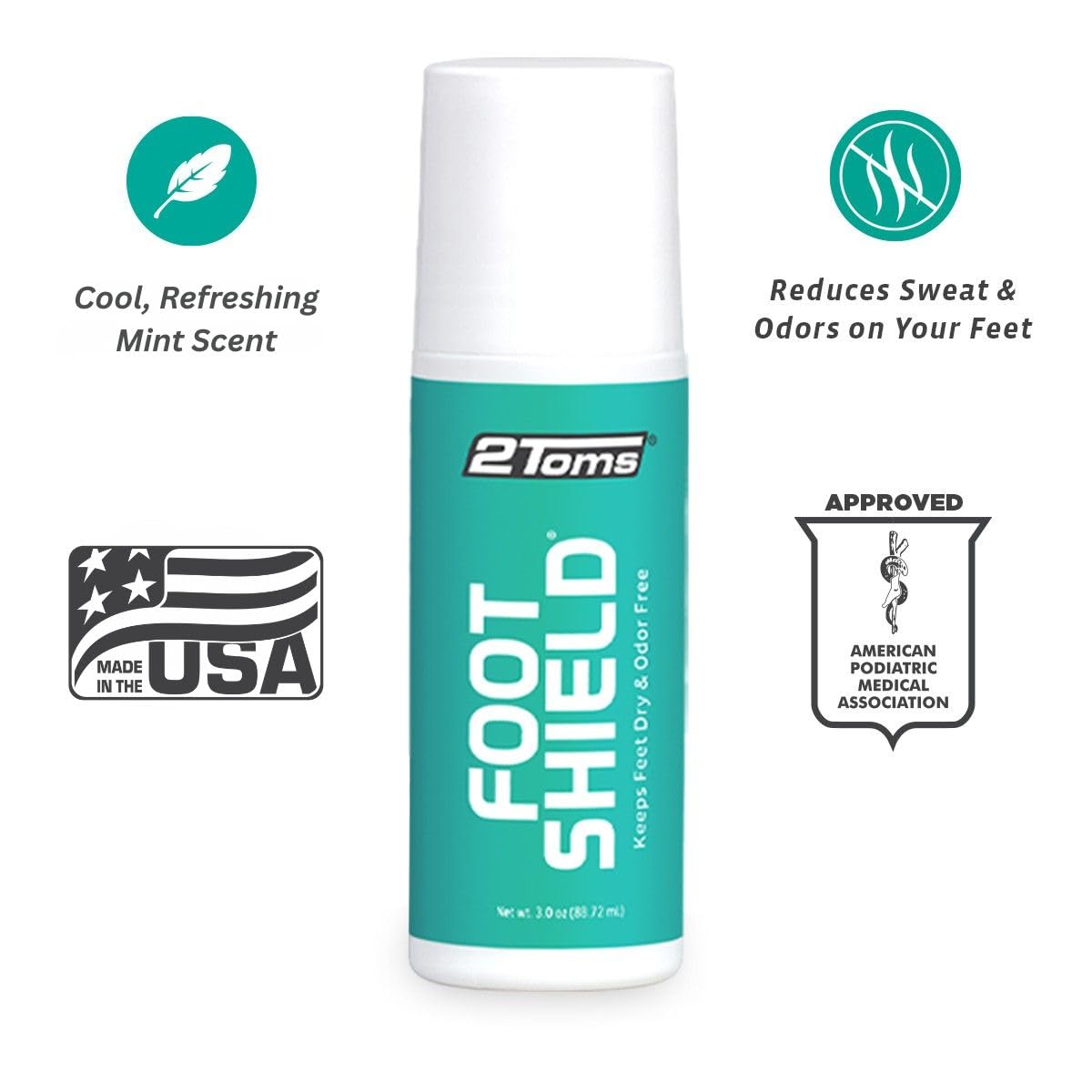 2Toms Footshield, Foot Antiperspirant And Deodorizer, 3 Ounce Bottle | Keeps Feet Dry & Odor Free! Antiperspirant For Sweaty & Smelly Feet