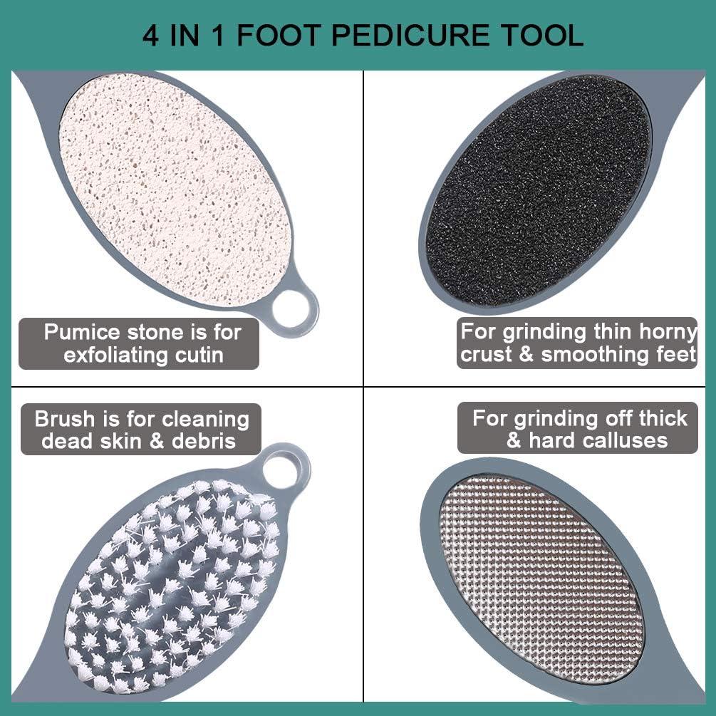 Carehood Foot File Callus Remover - Foot Scrubber Pedicure Tool (Grey) | 4 In 1 Feet Pedicure Tools With Foot Scrubber, Pumice Stone, Foot Rasp And Sand Paper For Home Foot Care
