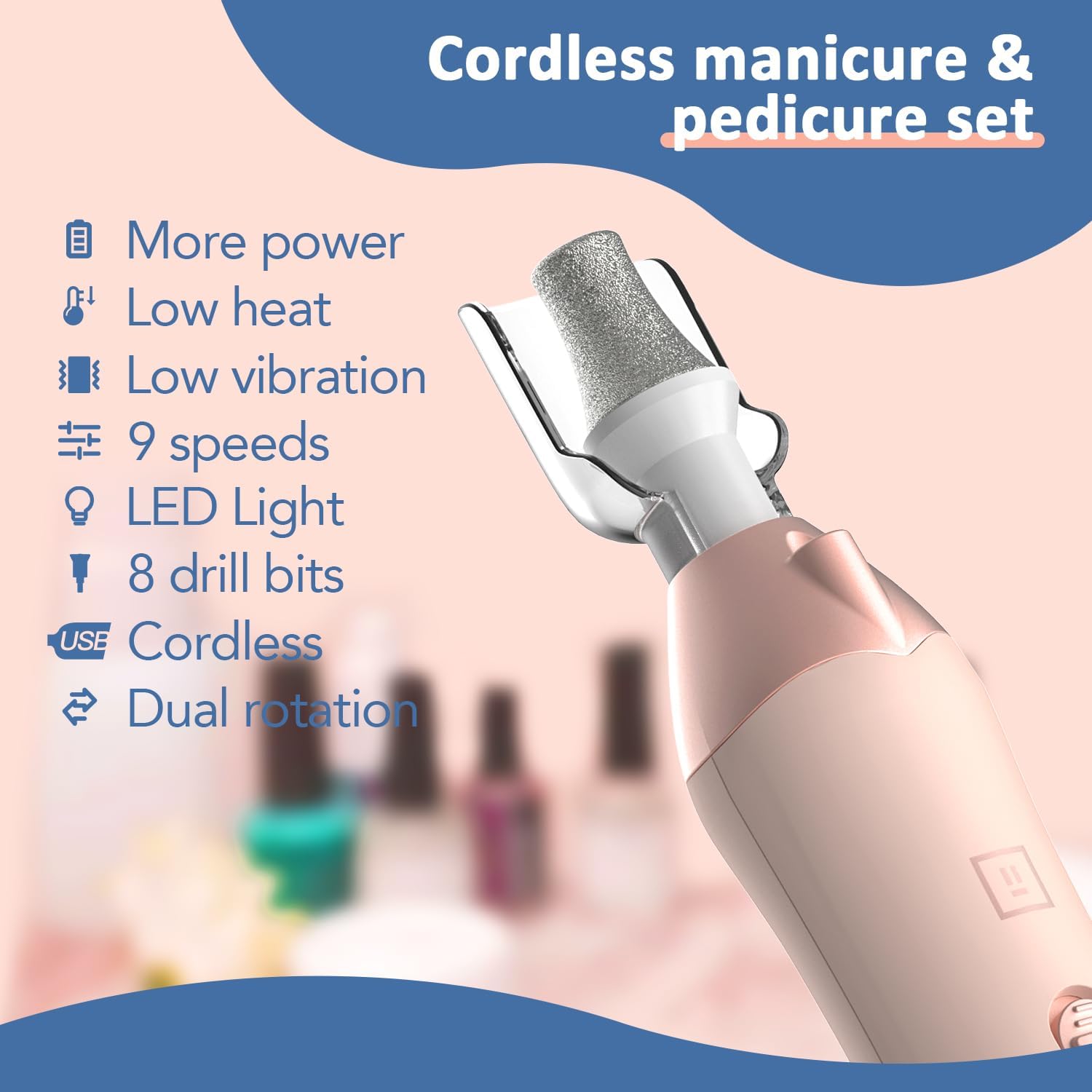 Emphasizes the 8-head accessory bundle and the range of use cases each head supports.