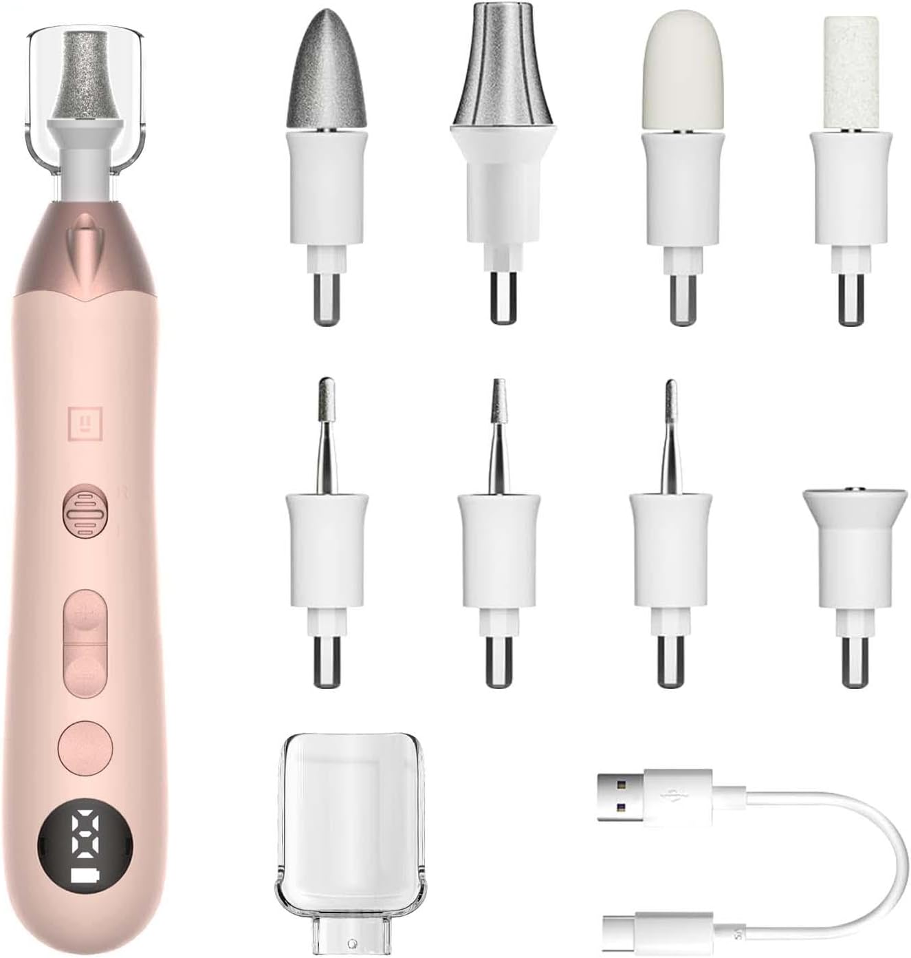 Mfish Electric Callus Remover For Feet, Rechargeable Foot File With Digital Display, 9 Speeds & 8 Grinding Heads, Professional Pedicure Tool For Thick Calluses, Cracked Heels & Hard Skin Pink
