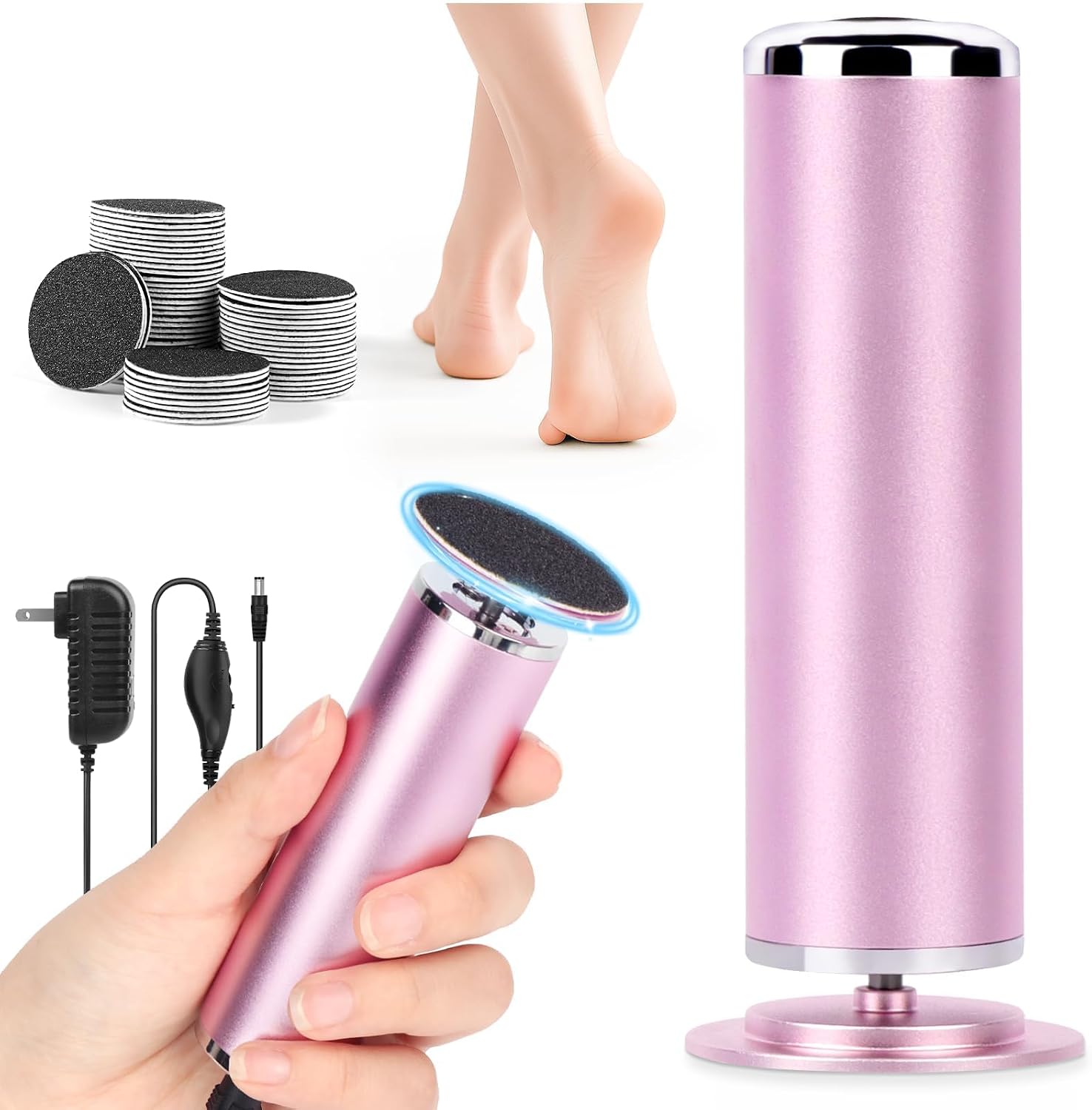 Highlights the overall product design, compact size, and primary function as an electric foot file for at-home callus removal.