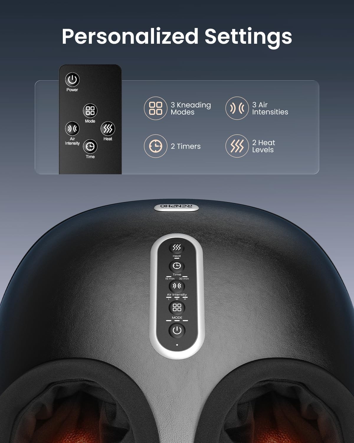 Helps communicate core functions such as heat, intensity settings, and massage modes.