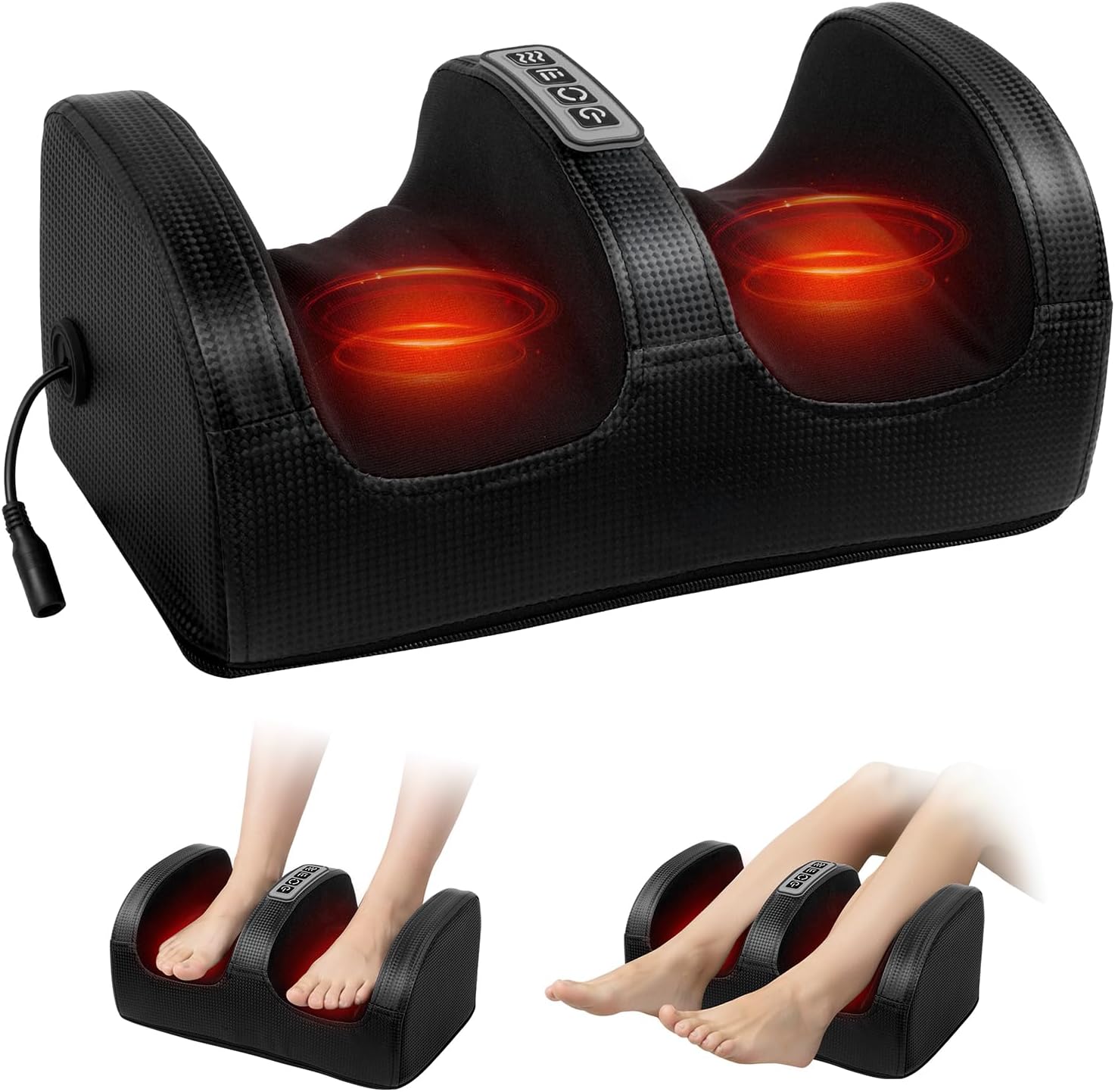 Overall product design, size, and the fact that it is a compact foot and calf massager with heat.