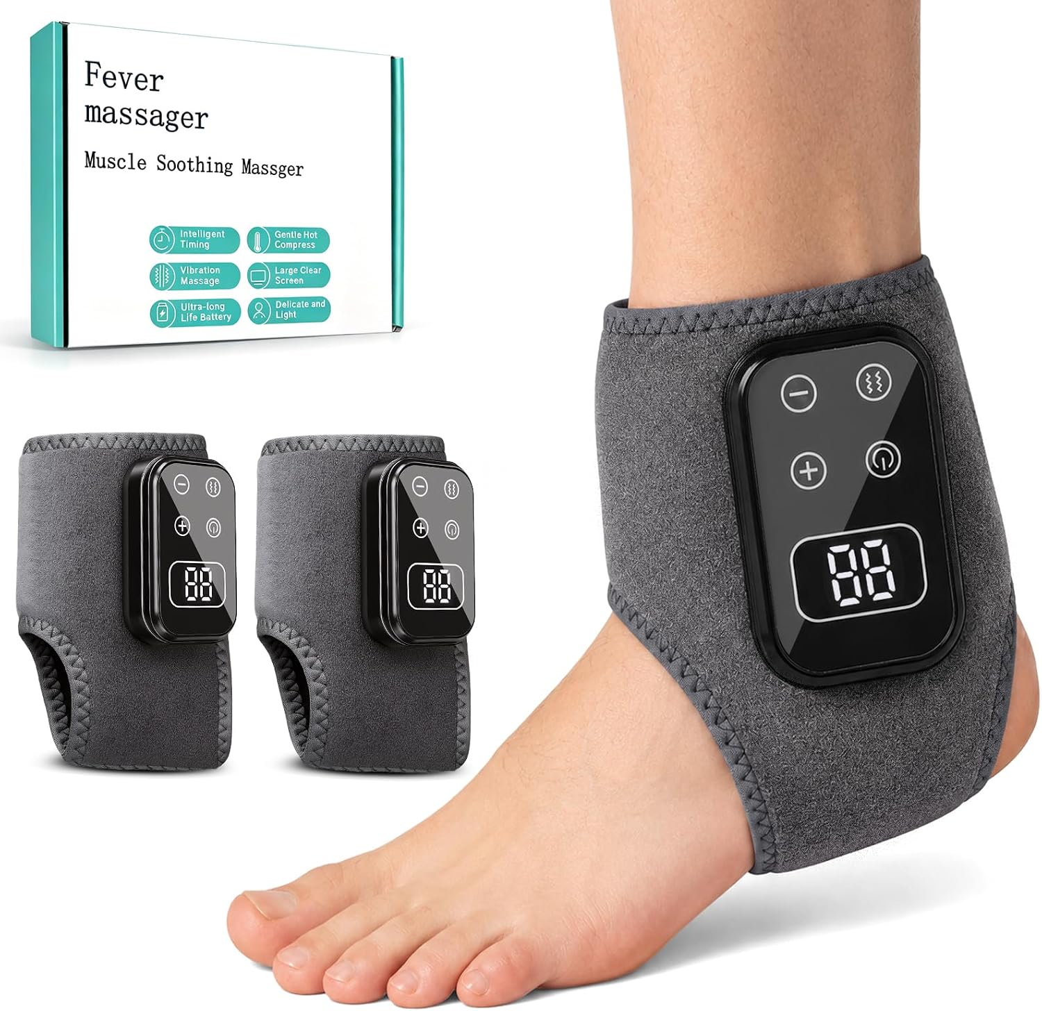 2Pcs Foot Renew Massager For Neuropathy, 4-In-1 Cordless & Portable Foot And Ankle Massager For Heel, Arch & Ankle Relief, Foot Massager With 5 Vibration Mode & 5 Heat Levels, Ideal For Home & Travel