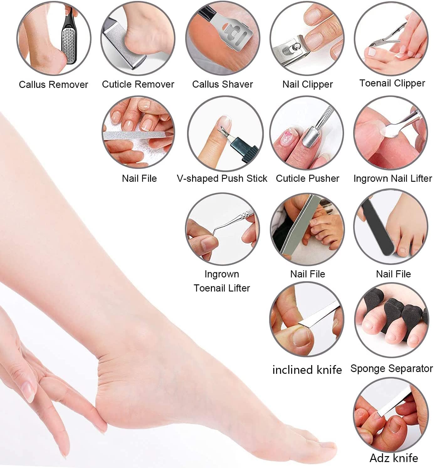 36 In 1 Pedicure Kit, Stainless Steel Foot Care Kit With Foot File | Professional Pedicure Kit With Foot File, Foot Rasp, Callus Remover, Nail Clipper And Cuticle Pusher For Home Spa Care.