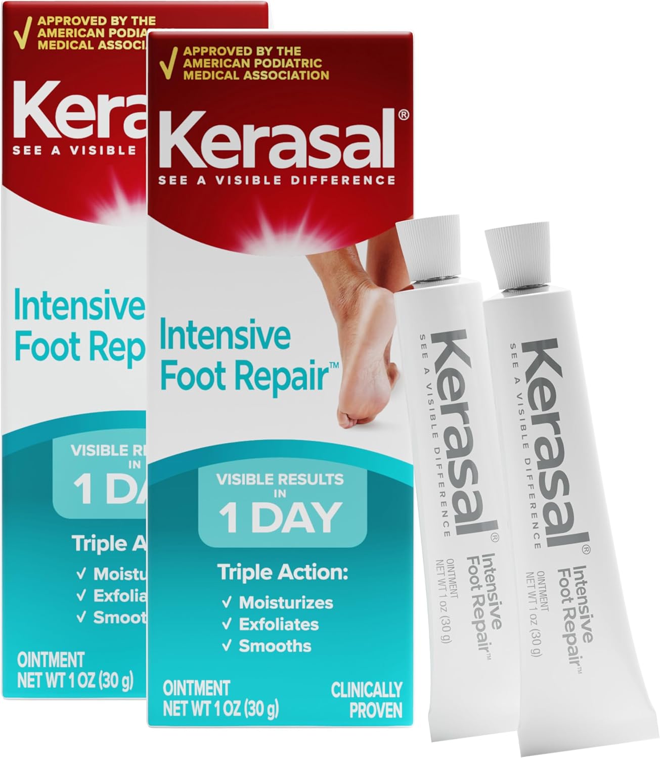 Branding, packaging, and the fact that this is a 2-pack foot repair ointment.