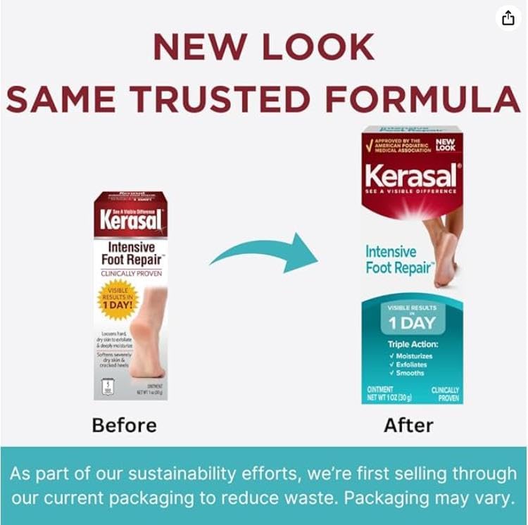 Kerasal Intensive Foot Repair Ointment, Smooth Rough Feet, 1 Oz, 2 Pack | 2 Pack Dry Skin Foot Ointment Helps Repair Dry, Cracked Heels And Rough Feet For Softer, Smoother Skin.