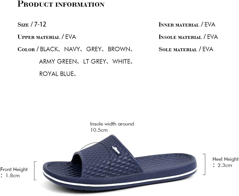 Funkymonkey Men's Shower Slides, Lightweight Quick-Dry Eva Slippers | All-Weather Non-Slip Quick-Dry Sandals | Versatile Indoor/Outdoor Footwear For Home, Pool, Shower & Beach