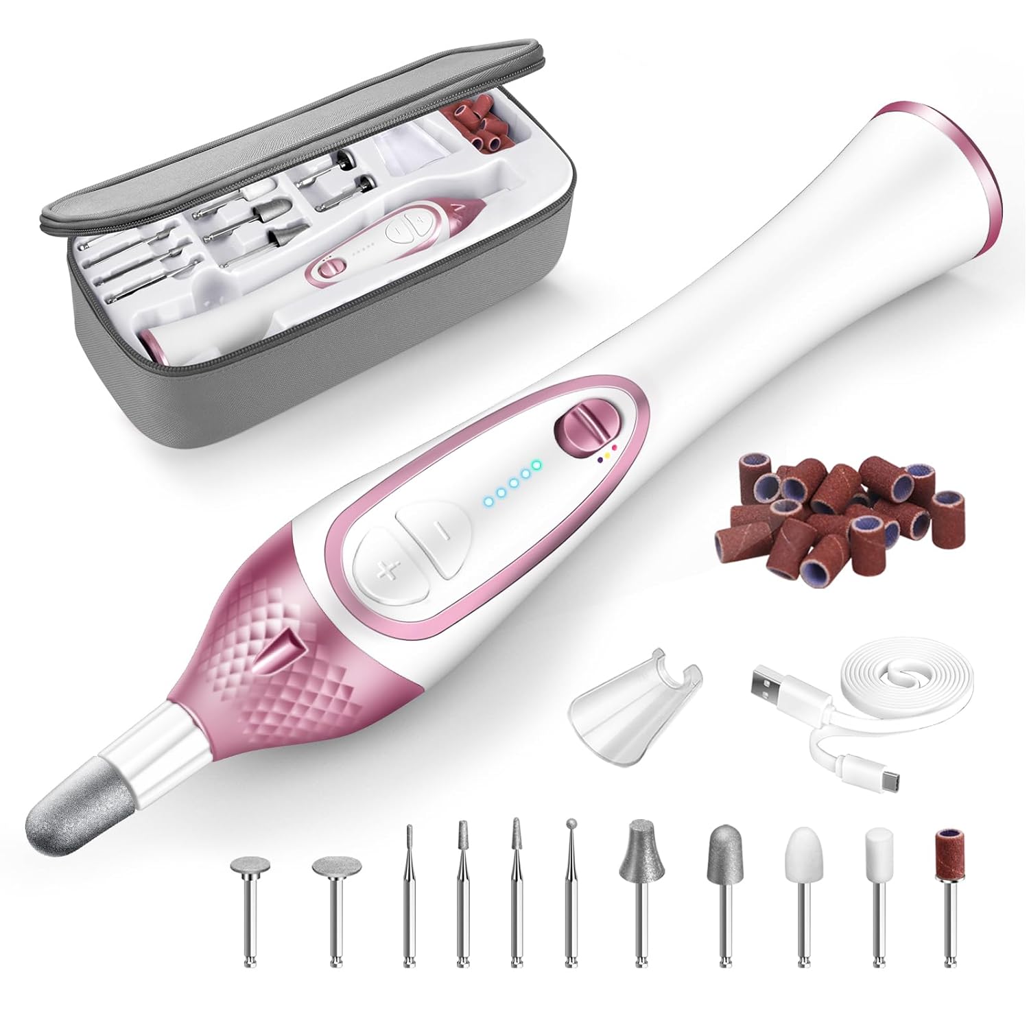 36-Piece Professional Manicure Pedicure Kit-Cordless Electric Nail File Kit,20000Rpm, 11Pcs Bits,4 Speed,Rechargeable Pedicure Tool For Feet,Hand Foot Care Nail Drill Tool For Nail Grind Trim Polish