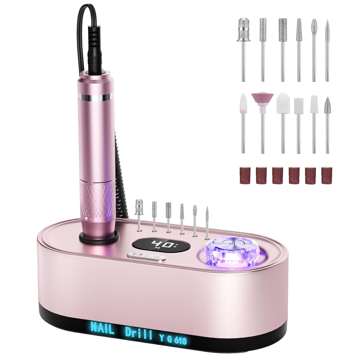 Josgloi 40000Rpm Electric Nail File Drill Professional Kit, Drill Machine With Lcd Display, Manicure Pedicure Polishing Acrylic Gel Nail Grinder For Salon, Home Use