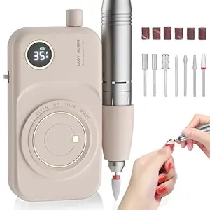 Portable Nail Drill Electric File: 35000Rpm Professional Rechargeable Nail e File Machine,For Acrylic Nails Gel Polishing Removing, Cordless Efile With Bits Kit For Manicure Salon Home (Pink)
