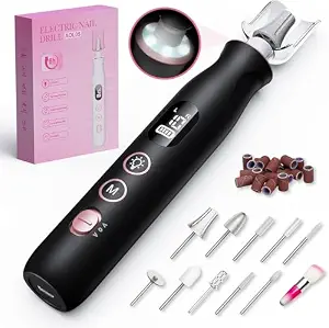 Electric Nail Drill,Black Electric Nail File With 10 Speeds,10 Bits & LED Light,For Acrylic Nails,Gel Polish Removal,Thick Toenails–Beginner-Friendly