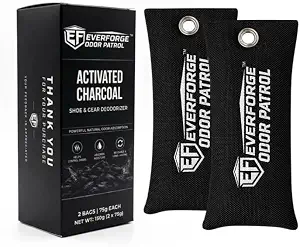 Everforge Odor Patrol Charcoal Deodorizer Bags, Natural Odor Absorber For Shoes & Sneakers, Gym Bags, Lockers, Sports Gear, & Cars, Activated Charcoal, 2-Pack, Unscented