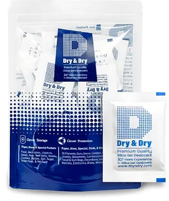 Dry & Dry 5 Gram [50 Packets] Silica Gel Packets Silica Gel Desiccants, Silica Gel Packs - Rechargeable Moisture Absorbers For Food Storage, Electronics, 3D Filament & Safes