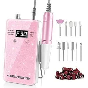 Professional Electric Nail Drill File:cosyglow Glitter Portable Cordless E-File Nail Drill Kit With 11 Drill Bits,30000 Rpm Rechargeable Nail Drills Machine For Acrylic Nails Gel Polishing (Pink)
