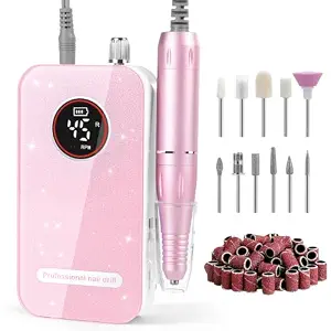 Professional Nail Drill, 45000Rpm Rechargeable Cordless Electric File,Pink